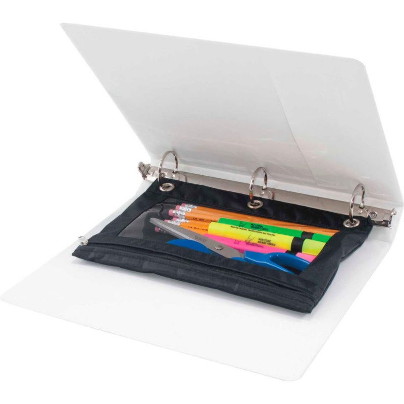 ADVANTUS Zippered Binder Pencil Pouch with Rivets, 7-3/8" x 10", Black with Clear Front, Pack of 3 (63067)